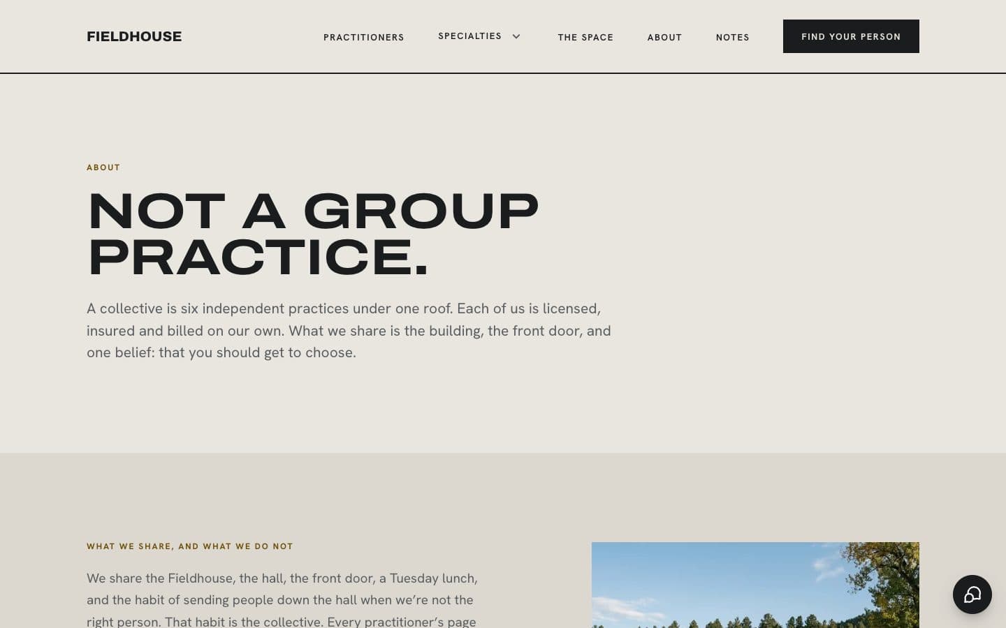 Fieldhouse: the about page