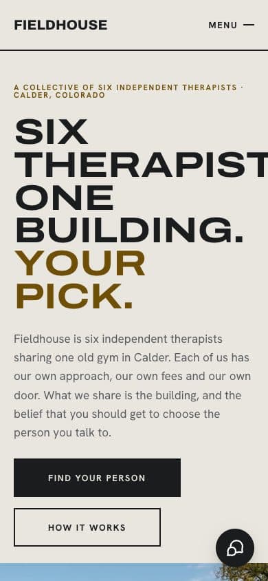 Fieldhouse: the home page on a phone