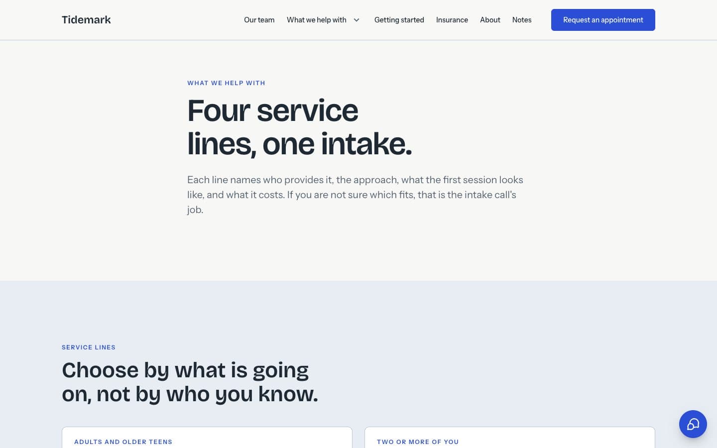 Tidemark: the what we help with page
