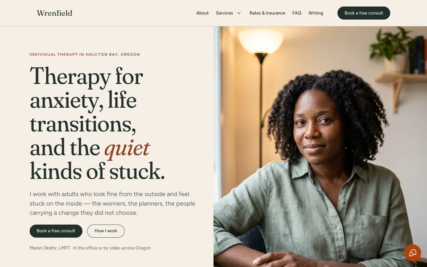 Wrenfield, a private practice website for therapists