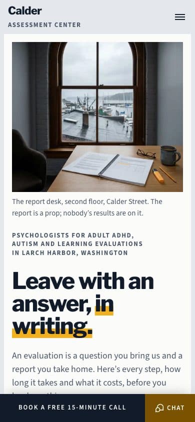 Calder: the home page on a phone