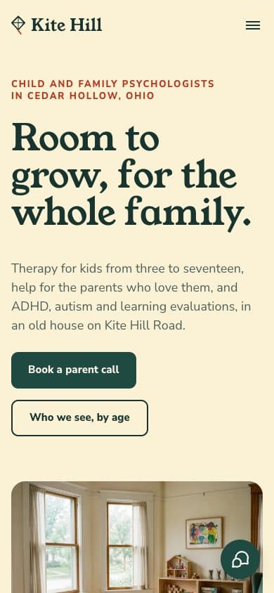 Kite Hill: the home page on a phone